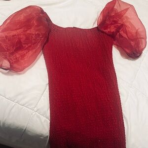 Red Bodycon dress with puffer sleeves